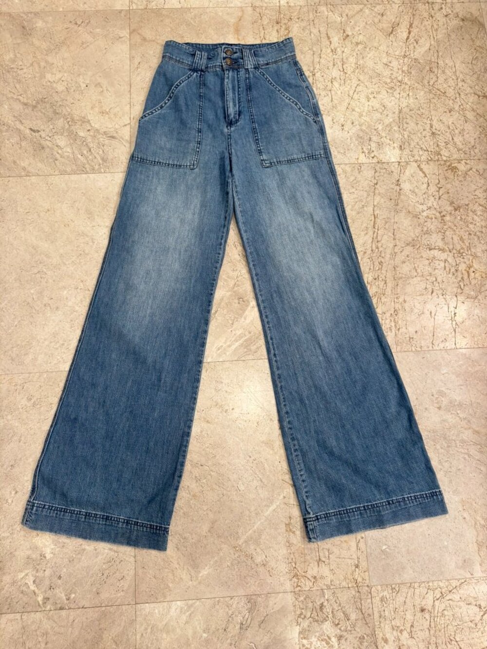 Joie High Rise Wide Leg Trouser Jeans Patch Pocket Denim Size 2